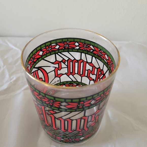 Vintage HOUZE Glass SEASONS GREETINGS Holiday Christmas STAINED GLASS Rocks glas - Picture 5 of 6